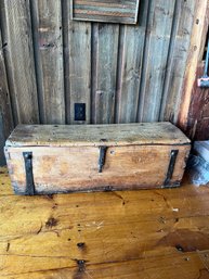 Antique Pine Box Trunk With Metal Hardware