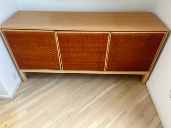 Modern Wood Credenza Leather Basket Weaved Doors (1 Of 2)