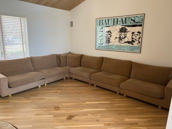 Flexform Brown Sectional With Wood Rail