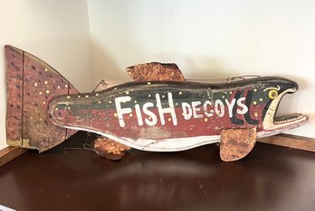 Large Hand Carved Wood 'Fish Decoys' Fish With Metal Fins