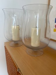 Pair Of Oversized Hurricane Glass Candle Holders