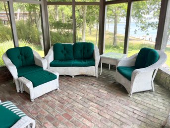 5 Piece Wicker Set With Cushion Includes Loveseat, Side Table, 2 Chairs And Ottoman