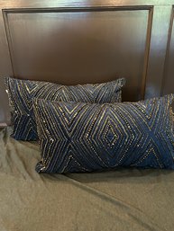 2 Sequined Blue Throw Pillows