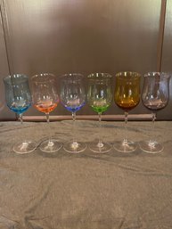 Set Of 6 Tinted Wine Goblets (lot 1 Of 2)