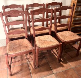 Set Of 6 Fishers Red Milk Paint Wood Ladder Back Dining Chairs
