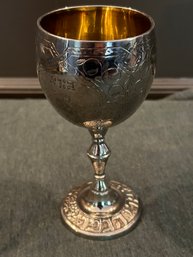 Silver Goblet With Hebrew Writing And Gold Gilt Interior