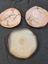 Lot Of 3 Caroline Mayher Stoneware Plates