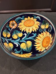 Painted Ceramic Bowl With Sunflowers