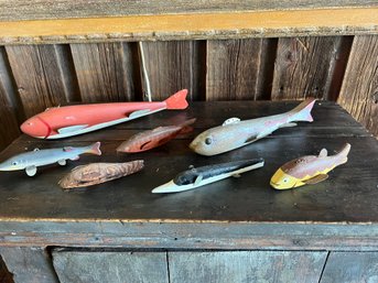 Lot Of 7 Hand Carved Fish Decoys
