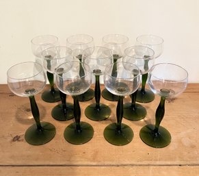 Set Of 10 Green Stem Wine Glasses