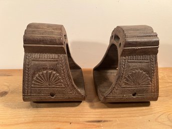 Pair Of Antique Wood Carved Horse Stirrups