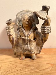 Vintage Mexican Mayan Folk Art Clay Statue
