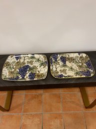 Two Serving Trays With Grape Designs