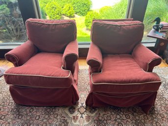 Pair Of Slip Covered Lee Industries Chairs Rocker And Swivel