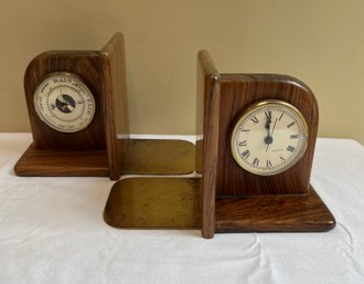 Carole Stupell Wood & Brass Clock/barometer Bookends