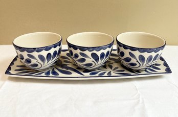 Pottery Barn Anfora Blue & White Serving Platter & 3 Bowls