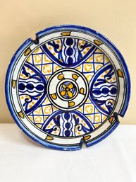 8' Ceramic Blue And Yellow Ashtray