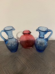 3 Vintage Pilgrim Glass Pitchers