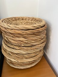 Set Of 14 Round Woven Natural Wicker Chargers