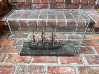 Antique Model Ship  In Glass Display Case
