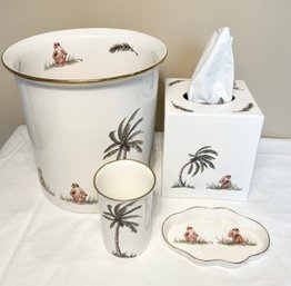 4 Piece Gracious Home Palm Tree & Monkey Bathroom Accessory Set