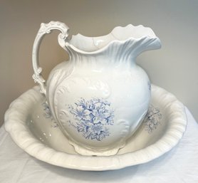 Antique Blue & White Wash Basin Bowl & Pitcher