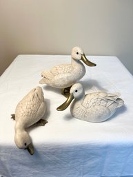 Set Of 3 Italian Design Ducks Elli Malevolti Brass & Carved Wooden Ducks Carole Stupell Design