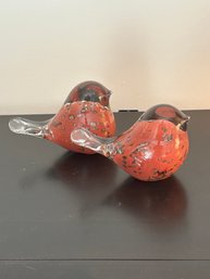 Pair Of Handblown Art Glass Birds