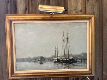 Oil On Canvas Painting Signed Frits Goosen 'Mystic Clipper And Whaler'