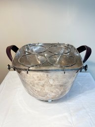 4 Bottle Large Silver Wine Bucket With Leather Handles & Removeable Tray