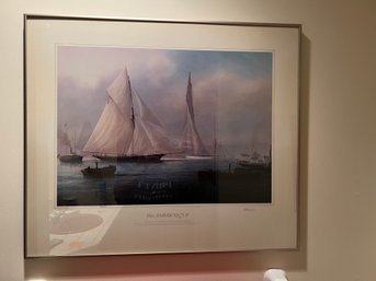 Vintage Print Of The Americas Cup Pencil Signed By Artist Tim Thompson