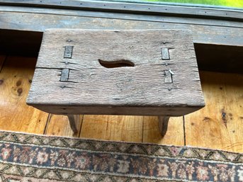 Antique Rustic Primitive Wood Bench Stool