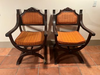 Pair Of Vintage Carved Arm Chairs