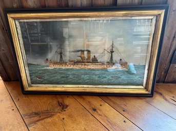 Ship Oil Painting With Embroidery