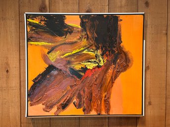 'Orange Study' By A. Levy Mid Century Abstract Acrylic On Canvas