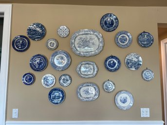 Large Lot Of Blue And White Porcelain Ceramic Plates