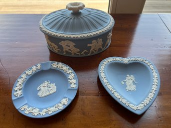 Set Of Three Wedgwood Blue Jasperware