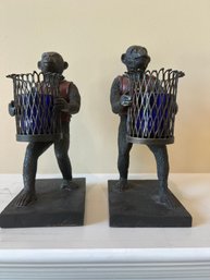 Maitland Smith Bronze Monkey Candle Holders