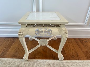 Vintage Carved Asian Table With Marble Insert