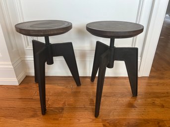 Pair Of Wood And Cast Iron Stools