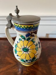 Antique Handpainted Porcelain Beer Stein With Religious