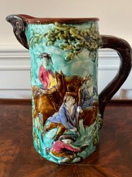 Antique 10' French Majolica Embossed Pitcher