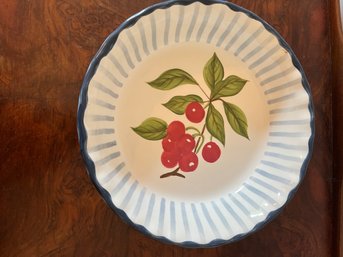 Williams Sonoma Ceramic Cherry Pie Plate With Blue Rim