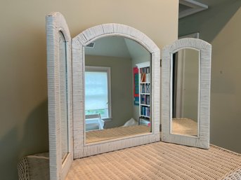 Vintage Tri Fold Wicker Table Mirror