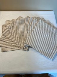 Set Of 12 Pottery Barn Tan And Cream Striped  Cloth Napkins