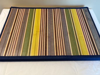 Set Of 8 Painted Bamboo Placemats With Blue Outlining