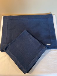 Set Of 12 Sferra Navy Blue Placemats With Matching Napkins