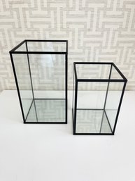 Set Of 2 Glass Candle Holders With Black Trim