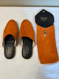 Charvet Orange Suede Slipper With Suede Case Medium