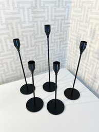 Set Of 5 Metal Black Candle Holders